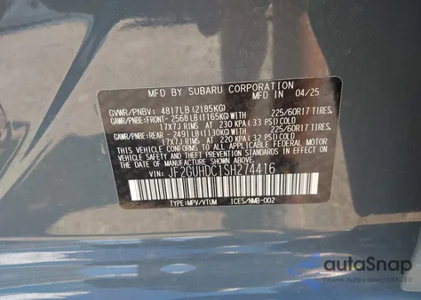 2025 Subaru Crosstrek Premium z USA, uszkodzony, nr VIN JF2GUHDC1SH274416